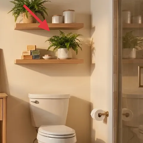 potted plant on vanity shelf