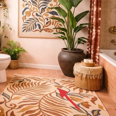 area rug (patterned terracotta/cream)