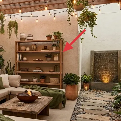 Open wooden shelving unit