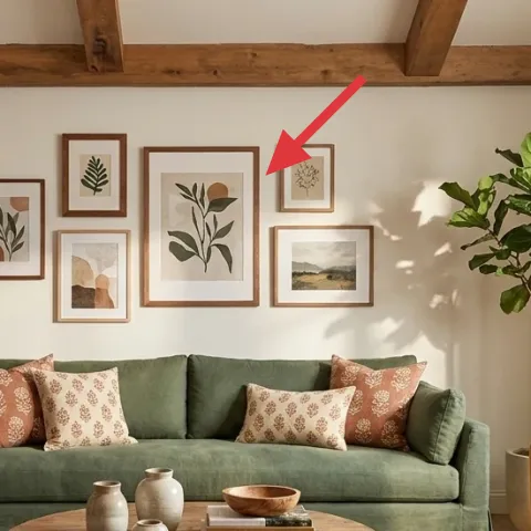 framed botanical/leaf print gallery (5–7 prints)
