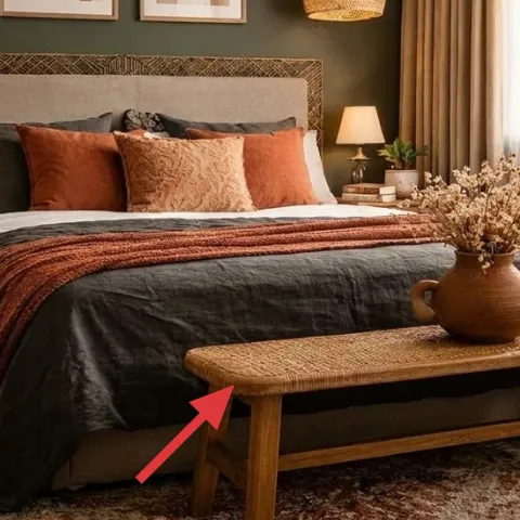 rust throw blanket on the bed